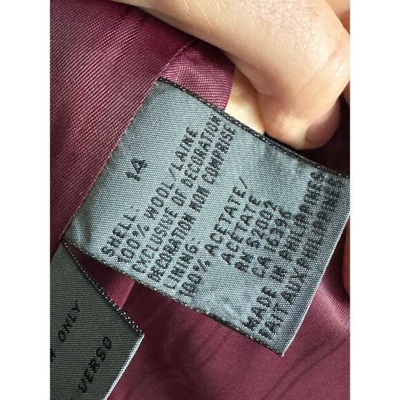 Vintage 90s Liz Wear Wool Jacket Burgundy Wine Red Classic Embroidery Boho - Picture 8 of 11